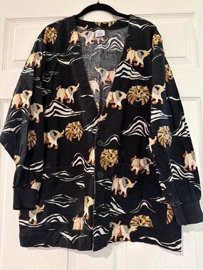 S.C.R.U.B.S.  Unisex Black Button-Up Jacket With Elephant & Abstract Print Mediu